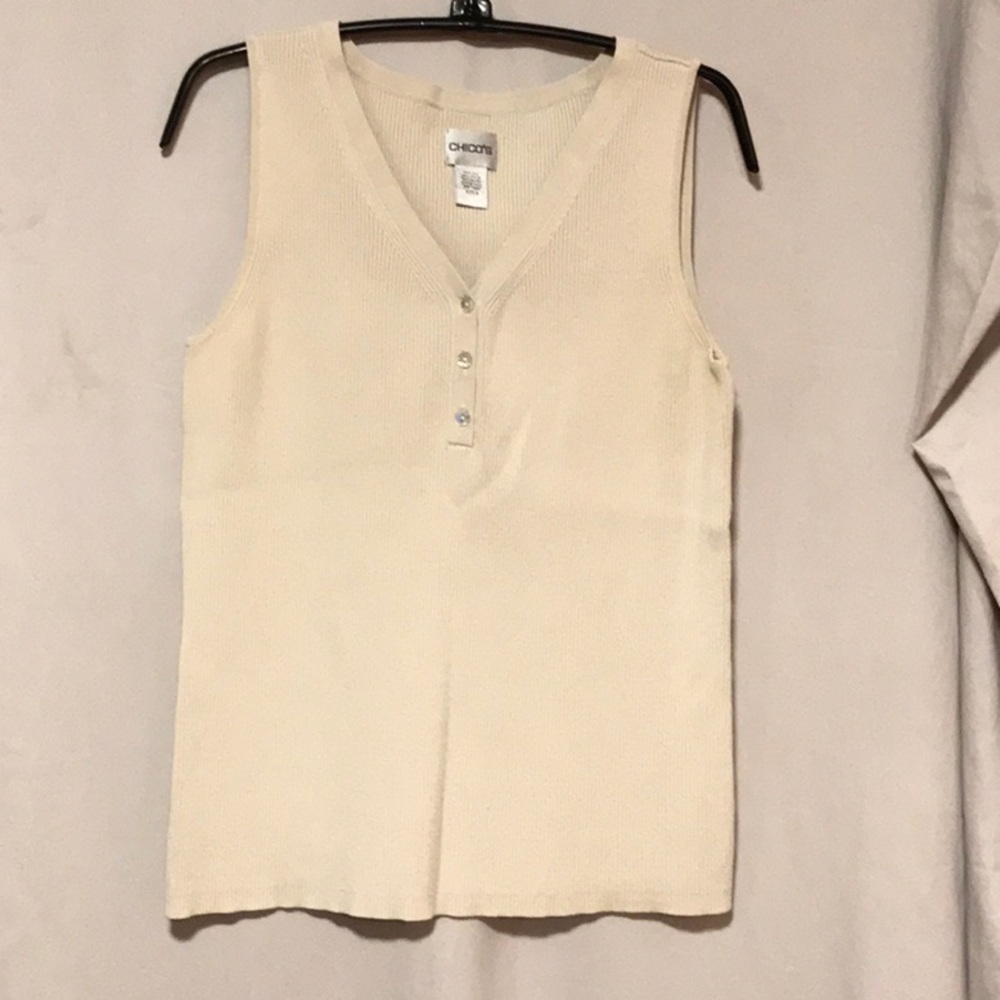 Chicos Beige Silk Sleeveless Knit Top  Size 2/M/12